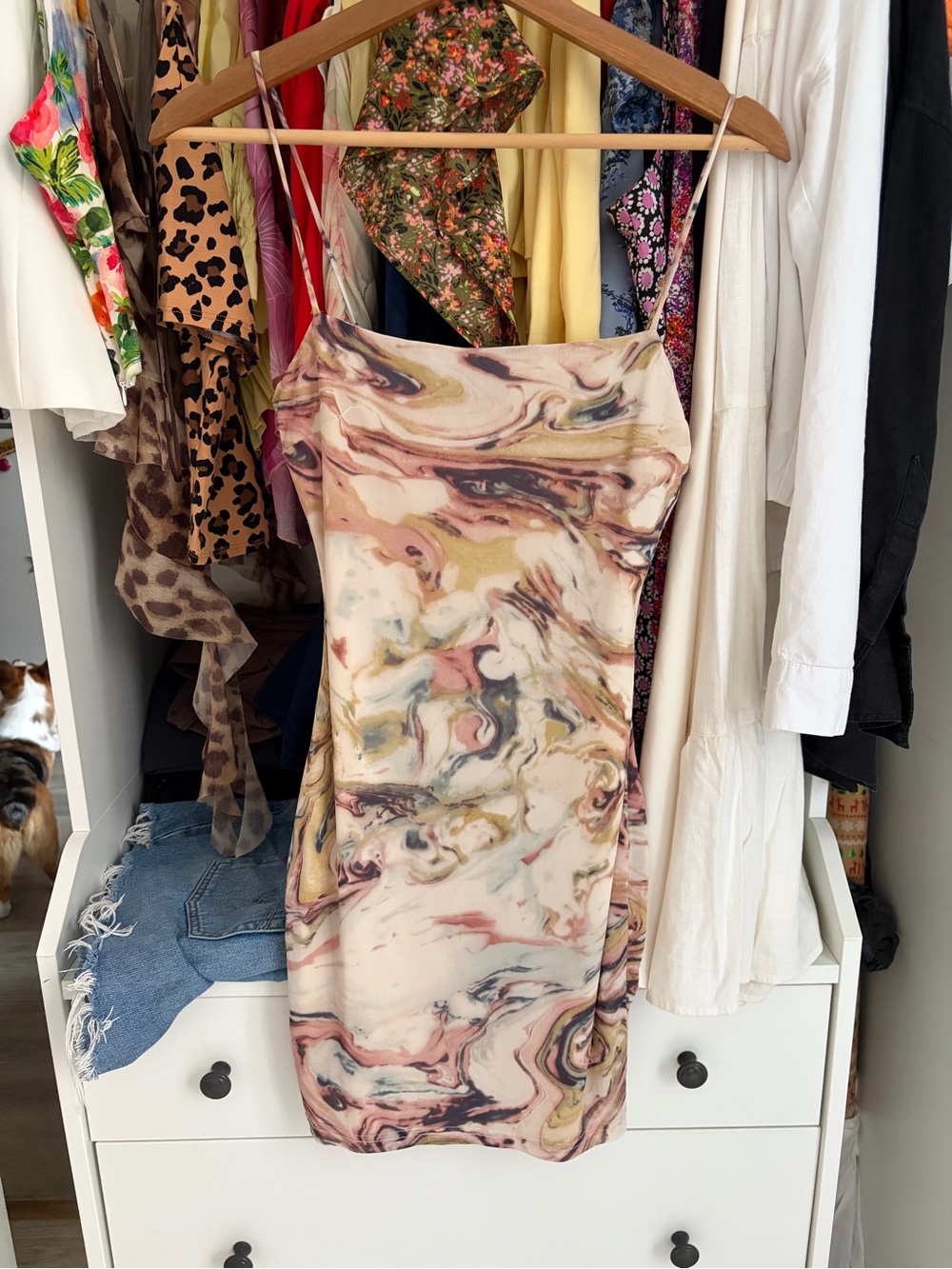 Marble Print Slip Skirt — Cream & Pink